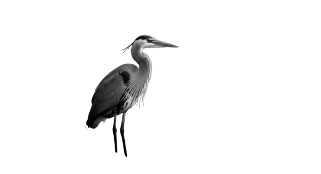A majestic Great Blue Heron Ardea cinerea is standing, fishing in the wild water, showcasing its grey and blue feathers and long beak