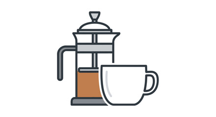 Obraz premium French Press Coffee Maker and Cup Illustration.