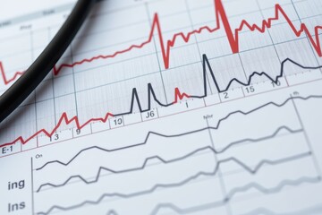 Graph showing data trends with a stethoscope, symbolizing health monitoring.