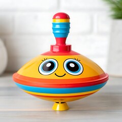 Colorful spinning top toy with face isolated on white background
