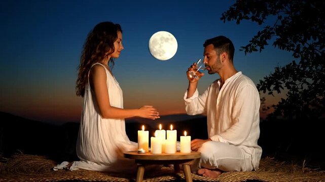 Patni breaks karva karwa chauth karaka chaturthi vrat and nirjala upvas offering water to pati under chand a sacred pooja for suhaag