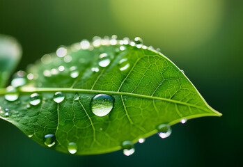 Autumn green leaf with dew