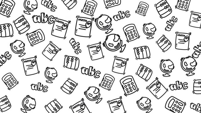 Back to school doodle globes calculators math tests abc abacus sketched in black lines scream schools back. Suitable for educational designs.
