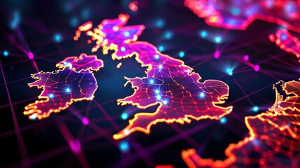 Futuristic tech map of great britain  an abstract vision of a digitally interconnected island