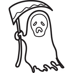 Illustration Of Grim Reaper Character With Sad Face Holding A Scythe With Wavy Blade On Transparent Background