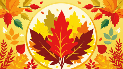 Obraz premium Vector art of autumn leaves background with maple leaf in the center and circle shape