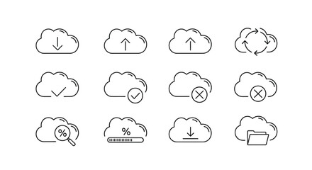 Fototapeta premium Cloud computing icons set download upload sync error storage search and data management symbols vector