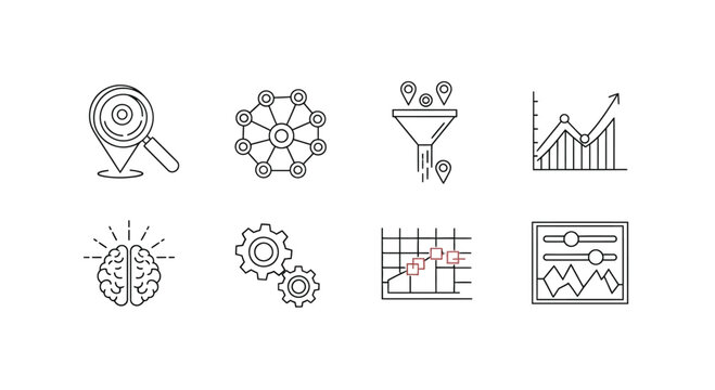 Collection of hand drawn business icons representing strategy analytics marketing and development concepts vector
