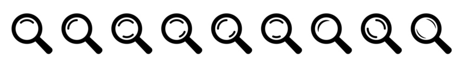 Magnifying Glass Icon Set – Search and Zoom Symbols Collection, Vector Illustration