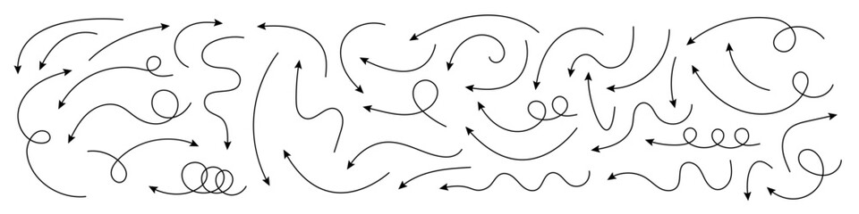 Doodle Arrows Set – Curved and Twisted Hand-Drawn Arrows, Sketchy Vector Design