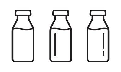 Milk Jar and Bottle Line Icon Set – Dairy Drink and Beverage Symbols, Outline Vector Illustration
