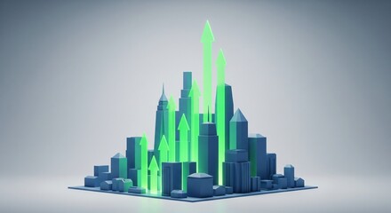 Obraz premium Growing 3D city model, a metaphor for rising real estate property values