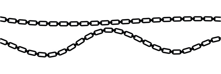 Silhouette chains. Different weaving black seamless borders, decorative jewelry for pendants, recurring metal segments, Elegant precious black necklaces nowaday vector isolated flat set in eps10.