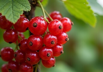 Vibrant red currants bursting with summer freshness, perfect for healthy eating campaigns and promoting local produce, a taste of nature's sweet bounty