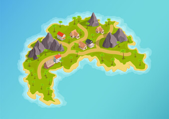 Isometric natural tropical island with mountain