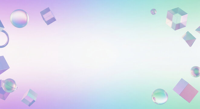 3D floating spheres and cubes on gradient pastel background with wide copy space for creative design