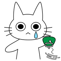 財布の中身が減って涙を流す猫のかわいいイラスト