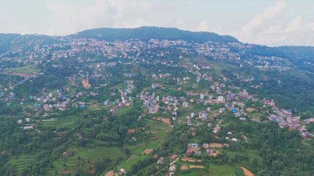Aerial drone footage of Tansen, Palpa hill station in Nepal, showcasing panoramic mountain views, traditional houses, and the serene beauty of this historic hillside town.
