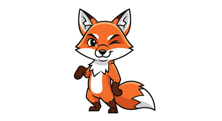 Obraz premium Cartoon fox winking and standing with a paw raised on a white background in a playful manner