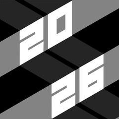 New Year 2026 poster design with isometric numbers in modern style. Happy new year greeting card banner design for 2026 resolution. 