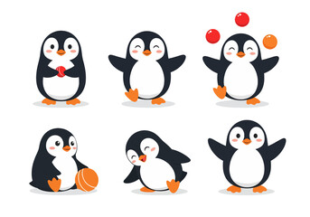 Fototapeta premium Set of penguin vector illustrations on white background