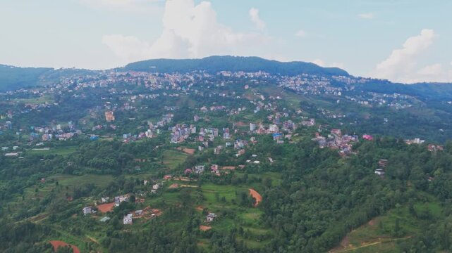 Aerial drone footage of Tansen, Palpa hill station in Nepal, showcasing panoramic mountain views, traditional houses, and the serene beauty of this historic hillside town.