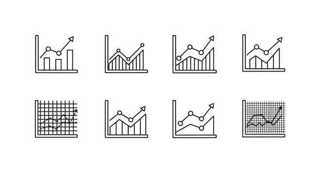 Collection of hand drawn business growth charts and graphs icons simple doodle style vector