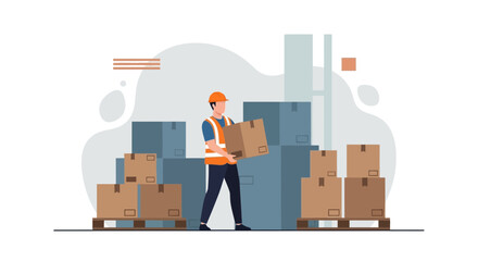 Warehouse Worker Carrying Parcel Box, Illustrating Logistics and Delivery Solutions