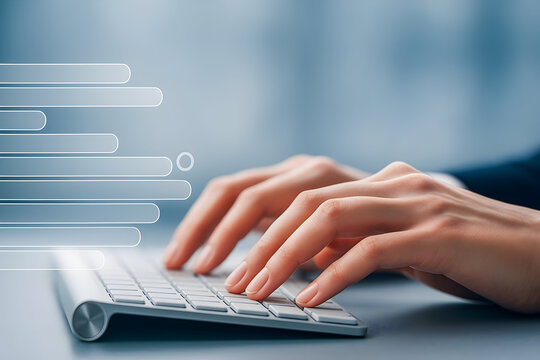 Hands Typing on Wireless Keyboard with Floating UI Sliders