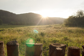 wooden fence on the background of a field