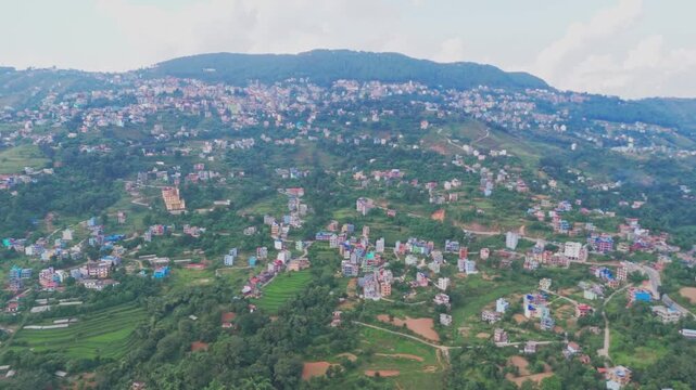 Aerial drone footage of Tansen, Palpa hill station in Nepal, showcasing panoramic mountain views, traditional houses, and the serene beauty of this historic hillside town.