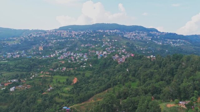 Aerial drone footage of Tansen, Palpa hill station in Nepal, showcasing panoramic mountain views, traditional houses, and the serene beauty of this historic hillside town.