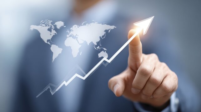 Business growth and global success concept with rising graph and world map