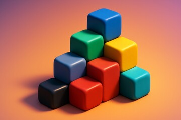 Obraz premium Colorful soft cubes stacked in pyramid shape under soft light with gradient background, playful minimal design and modern concept graphics style. Ai generative