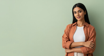 Obraz premium Confident Young Indian Woman Smiling with Crossed Arms