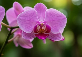Delicate pink orchid blossoms radiating peace and serenity, perfect for spa promotions or wellness campaigns, capturing the essence of natural beauty and tranquility