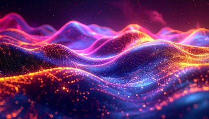 Fototapeta premium Abstract, glowing, digital landscape with undulating, colorful forms