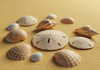 Discover coastal treasures with beautiful seashells and sand dollars, perfect for summer vacation vibes, relaxing beach themes, and stunning seaside designs