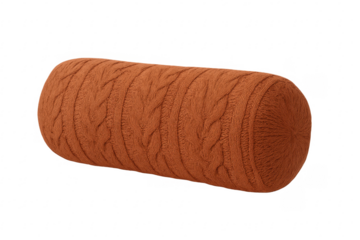 Orange knitted bolster cushion with cable knit texture