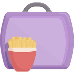 Purple Lunchbox With French Fries Container Against Transparent Background Simple Flat Design