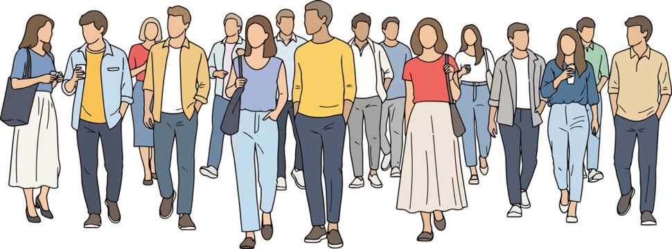 collective solitude city dwellers move together, lost in digital worlds