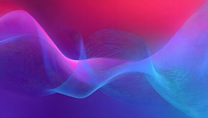 Vibrant abstract digital art featuring flowing luminous waves of purple and blue light against a gradient background of magenta and red hues creating a sense of dynamic energy and futuristic design