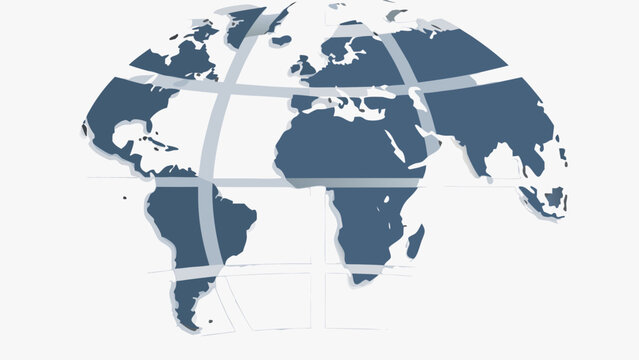 Illustration of a stylized world globe with visible continents and grid lines on a white background