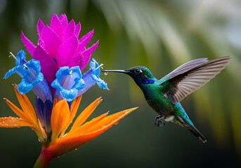 Fototapeta premium Hummingbird feeding on tropical flower