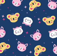 little cute cat princess all over pattern print vector art