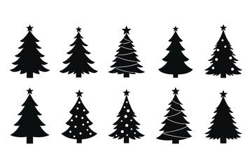 Fototapeta premium Collection of festive silhouette christmas trees for holiday decorations and design