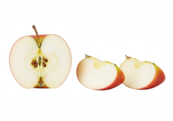 Sliced apple segments with seeds fruit food isolated on a transparent background
