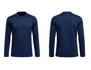 A navy long-sleeved shirt displayed from the front and back, plain with button detail