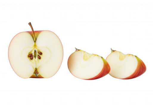 Sliced apple segments with seeds fruit food isolated on a transparent background