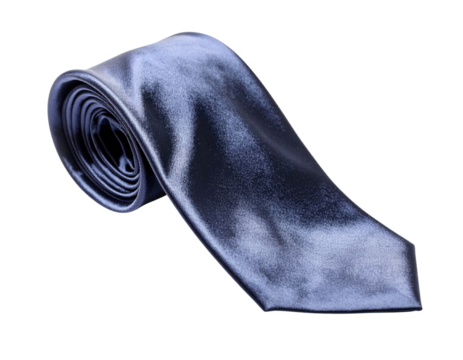 A rolled blue tie showcasing a smooth, shiny texture, perfect for formal attire or special occasions.